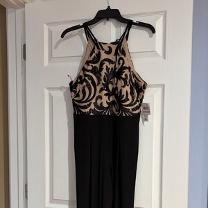 Black & Nude Sequin Halter Evening jumpsuit, size Petite 10P